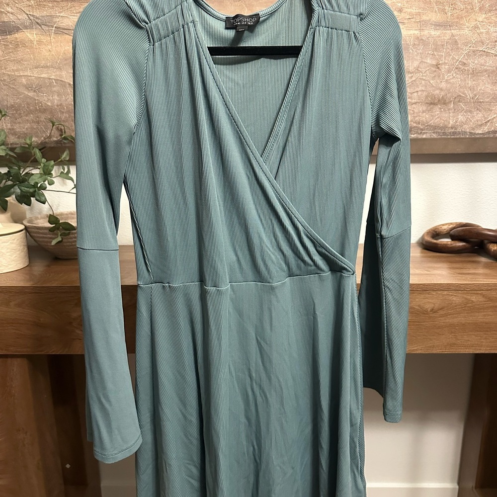 Topshop ribbed bell long Sleeve Dress